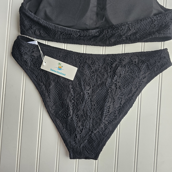 NEW Beachsissi Black Lace Halter Bikini Set Womens Large - Picture 5 of 5